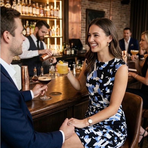 DKNYC Dresses & Skirts - DKNYC Blue Black White Printed Midi Dress